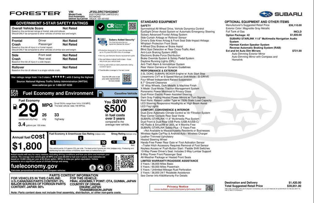 used 2025 Subaru Forester car, priced at $36,488