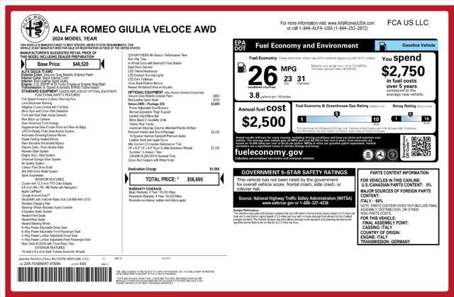 used 2024 Alfa Romeo Giulia car, priced at $39,981