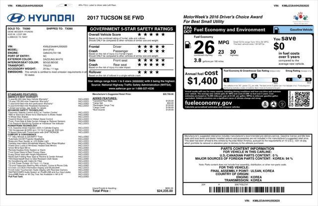 used 2017 Hyundai Tucson car, priced at $13,900