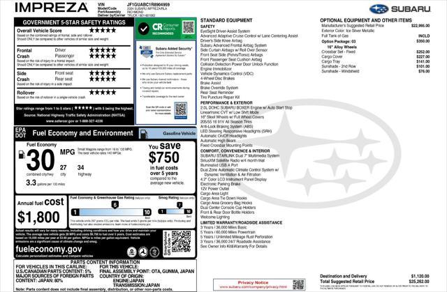 new 2024 Subaru Impreza car, priced at $24,262