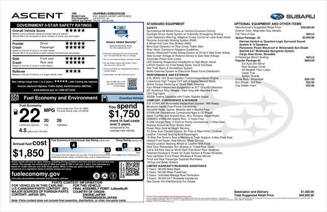 used 2021 Subaru Ascent car, priced at $22,600