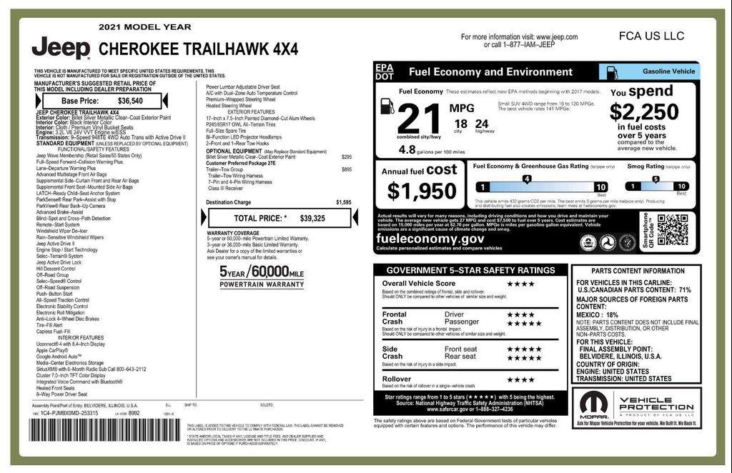 used 2021 Jeep Cherokee car, priced at $24,671
