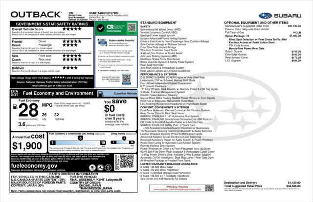new 2025 Subaru Outback car, priced at $34,706