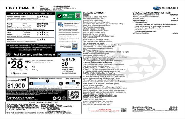 new 2025 Subaru Outback car, priced at $32,631