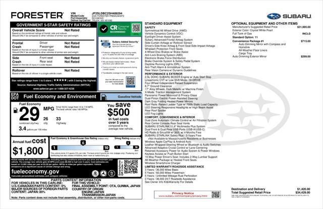 new 2025 Subaru Forester car, priced at $31,579