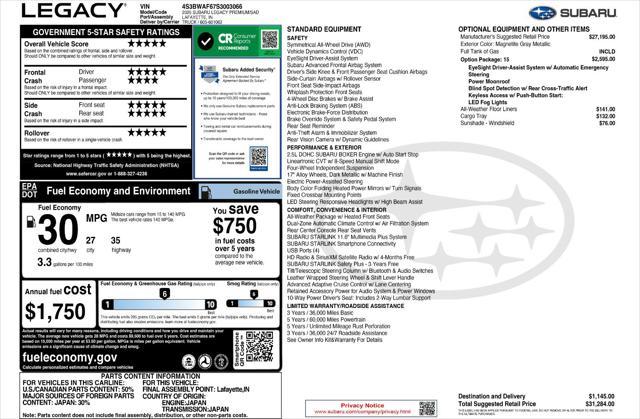 new 2025 Subaru Legacy car, priced at $29,884