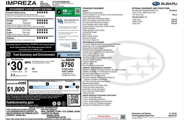 new 2024 Subaru Impreza car, priced at $25,470