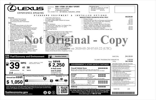 used 2020 Lexus UX 250h car, priced at $25,881