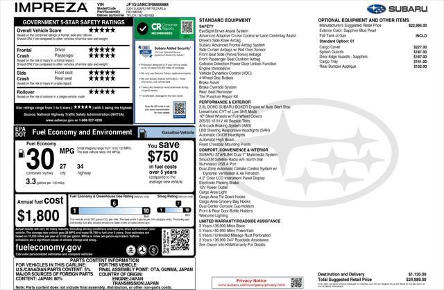 new 2024 Subaru Impreza car, priced at $24,989