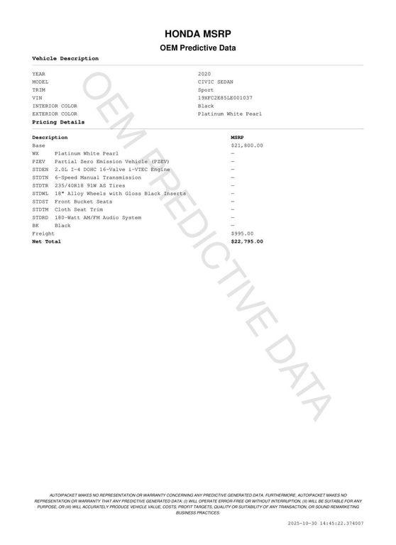 used 2020 Honda Civic car, priced at $17,900