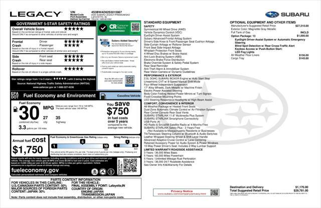 new 2025 Subaru Legacy car, priced at $27,881