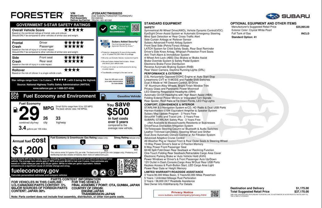 used 2022 Subaru Forester car, priced at $28,896