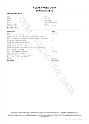 used 2017 Volkswagen Golf GTI car, priced at $19,971