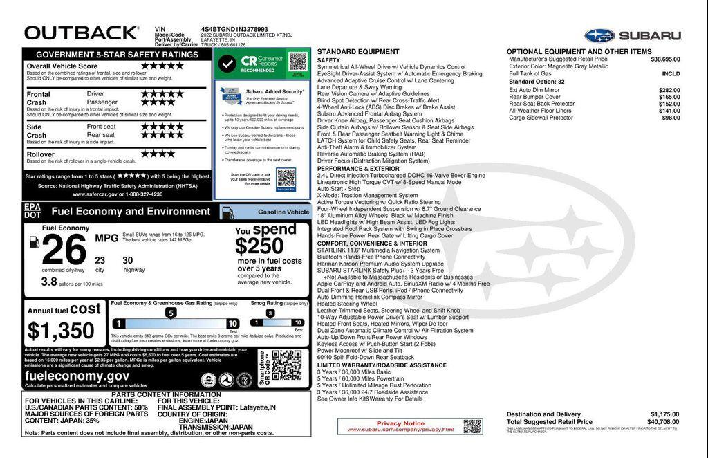 used 2022 Subaru Outback car, priced at $30,971