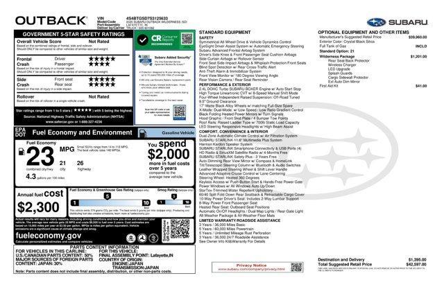 new 2025 Subaru Outback car, priced at $39,847