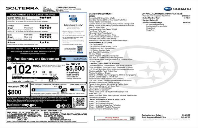 new 2025 Subaru Solterra car, priced at $44,382