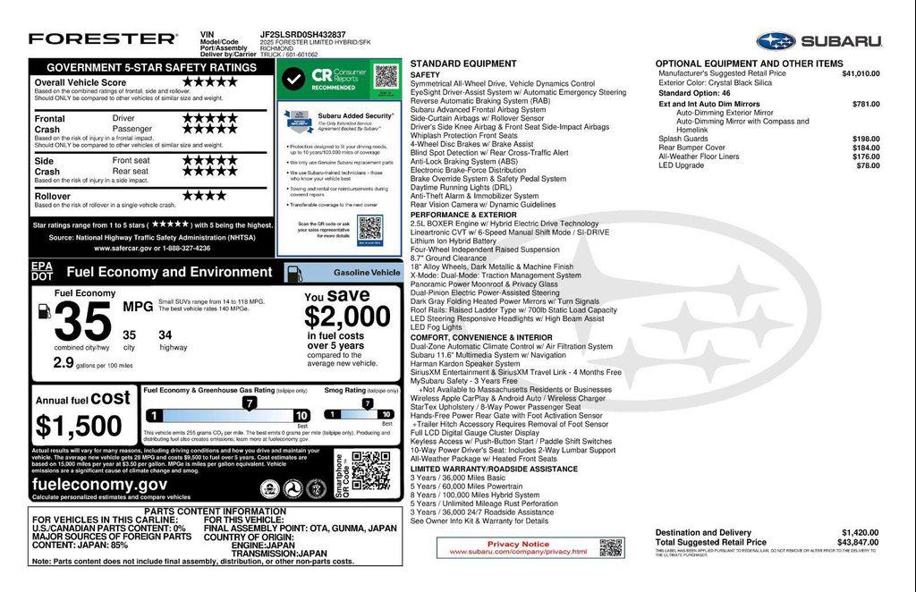 new 2025 Subaru Forester Hybrid car, priced at $41,204