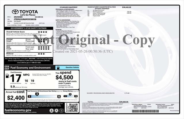 used 2021 Toyota 4Runner car, priced at $37,891