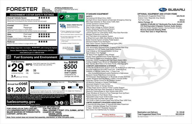 used 2022 Subaru Forester car, priced at $31,567