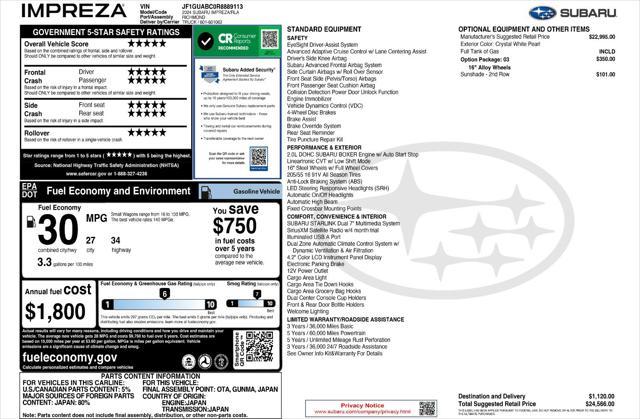 new 2024 Subaru Impreza car, priced at $24,566