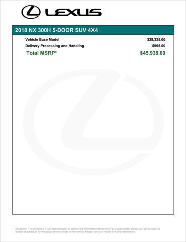 used 2018 Lexus NX 300h car, priced at $24,278