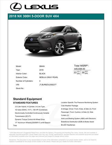 used 2018 Lexus NX 300h car, priced at $24,278