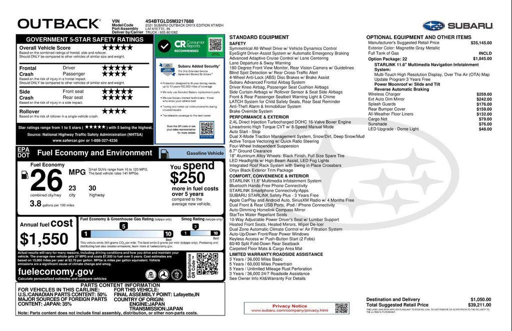 used 2021 Subaru Outback car, priced at $26,671