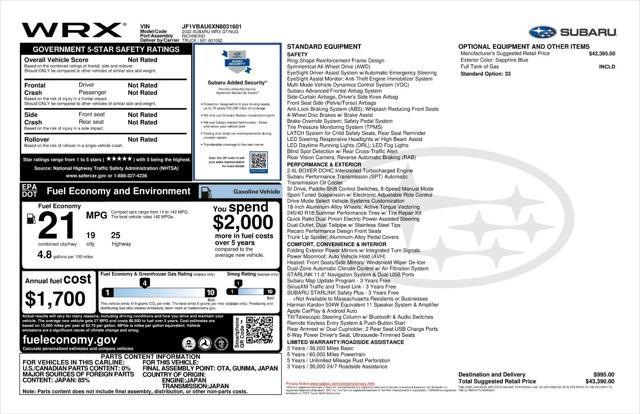 used 2022 Subaru WRX car, priced at $31,939