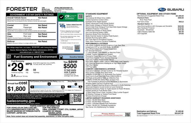 new 2025 Subaru Forester car, priced at $32,897