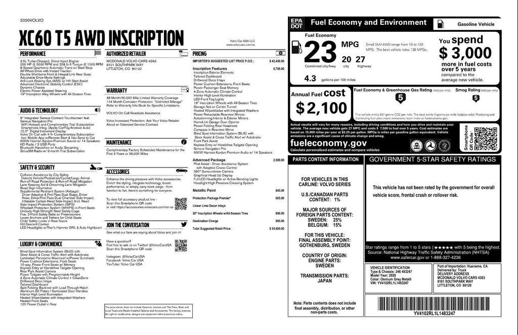 used 2020 Volvo XC60 car, priced at $21,971