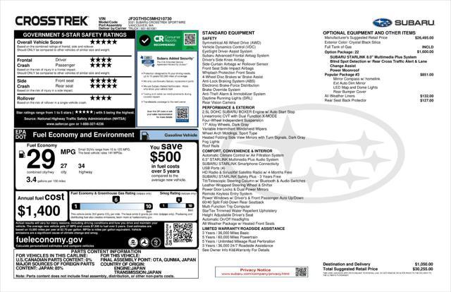 used 2021 Subaru Crosstrek car, priced at $24,971