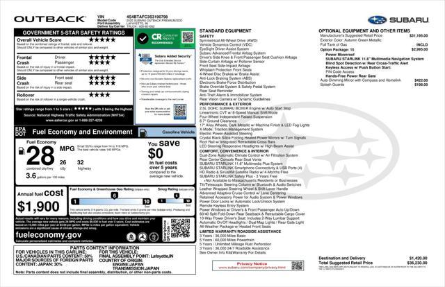 new 2025 Subaru Outback car, priced at $33,980