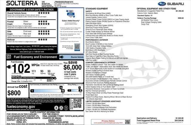 new 2024 Subaru Solterra car, priced at $46,089