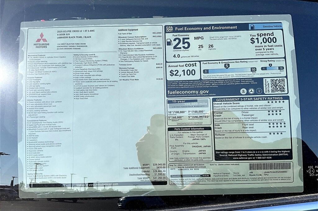 new 2025 Mitsubishi Eclipse Cross car, priced at $28,498