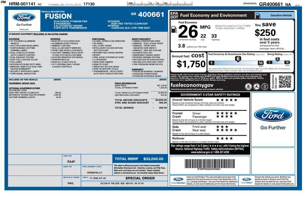 used 2016 Ford Fusion car, priced at $8,495