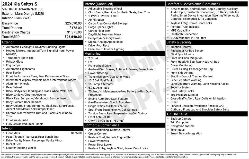 used 2024 Kia Seltos car, priced at $20,000