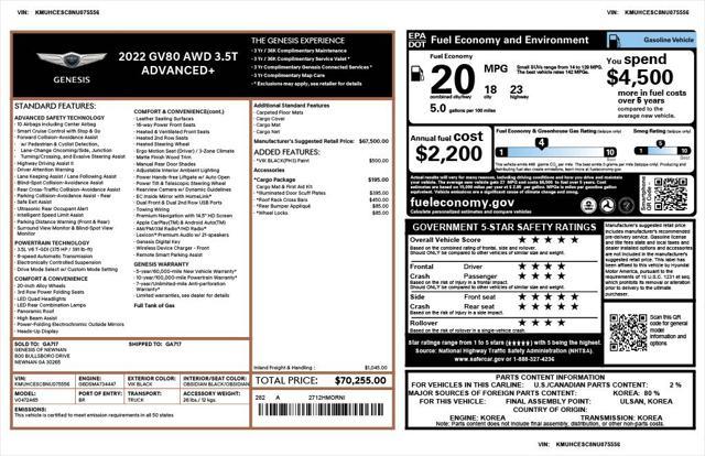 used 2022 Genesis GV80 car, priced at $41,500