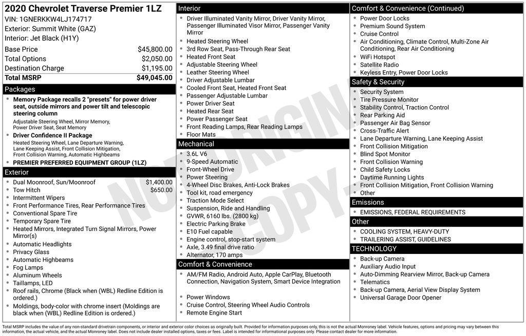 used 2020 Chevrolet Traverse car, priced at $21,600