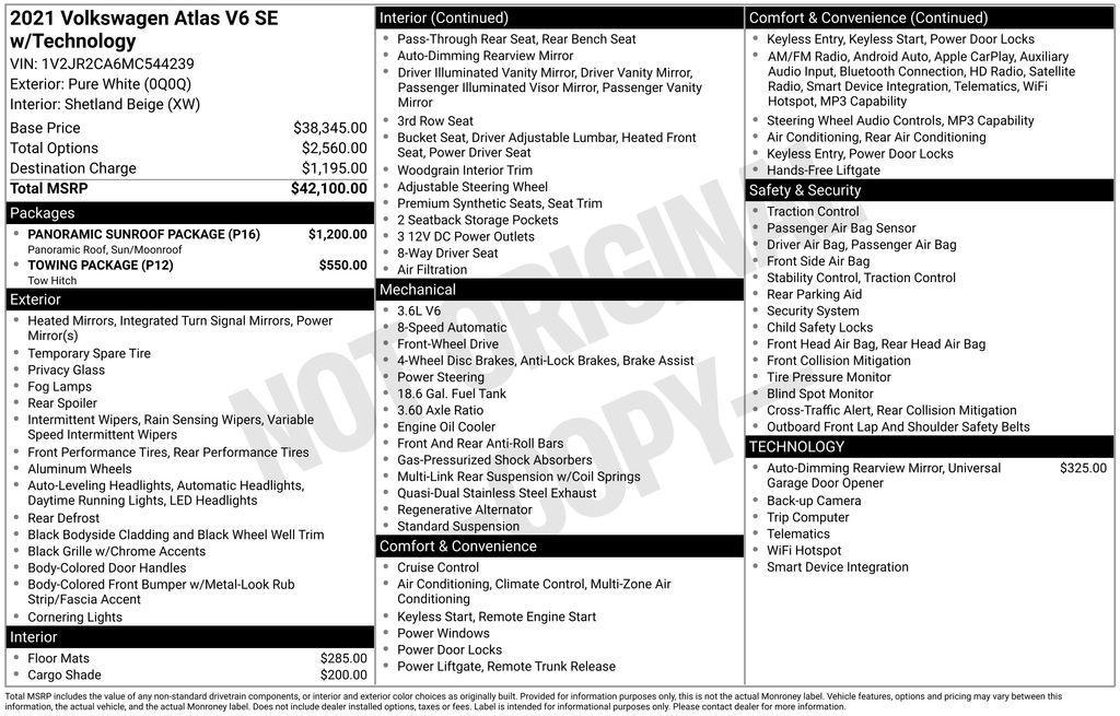 used 2021 Volkswagen Atlas car, priced at $17,000
