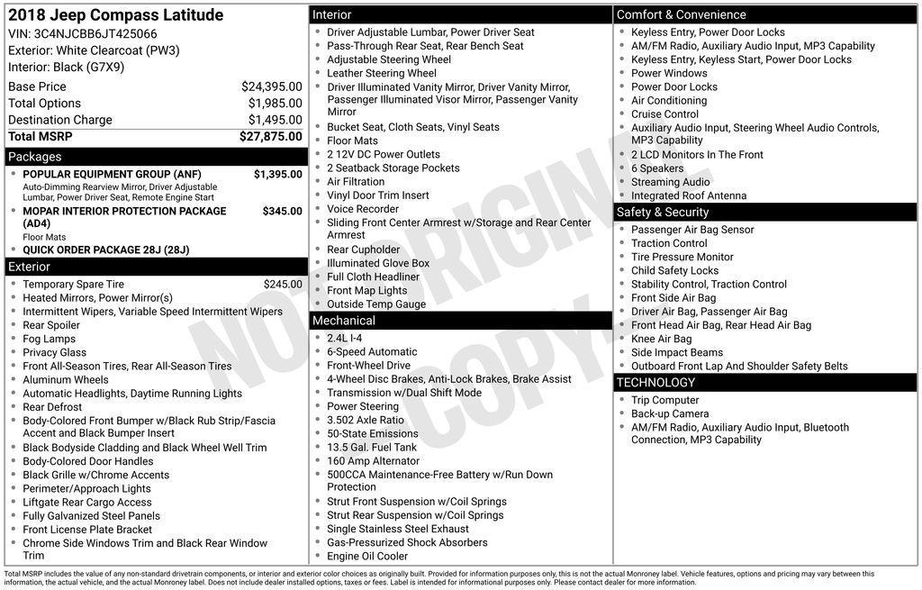 used 2018 Jeep Compass car, priced at $13,500