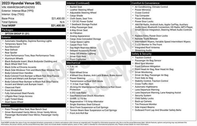 used 2023 Hyundai Venue car, priced at $17,700
