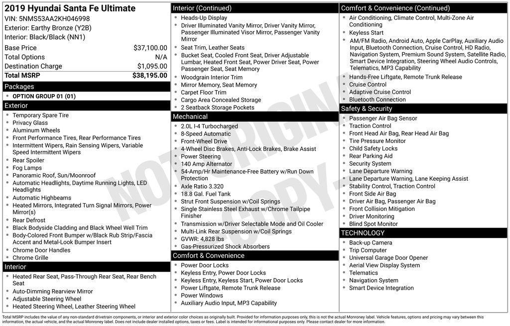 used 2019 Hyundai Santa Fe car, priced at $15,880