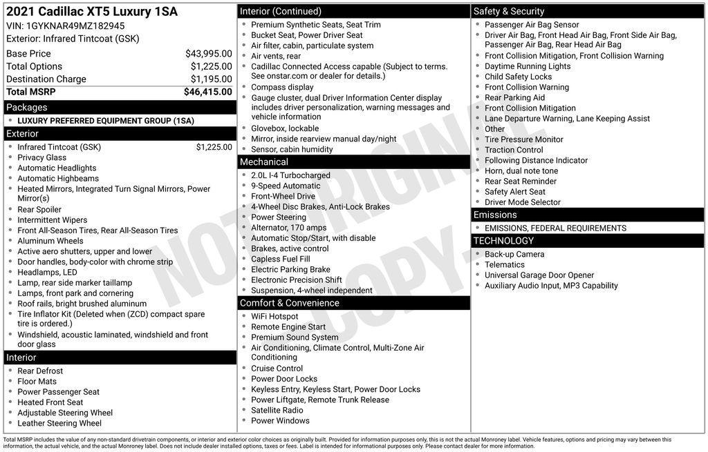 used 2021 Cadillac XT5 car, priced at $24,500