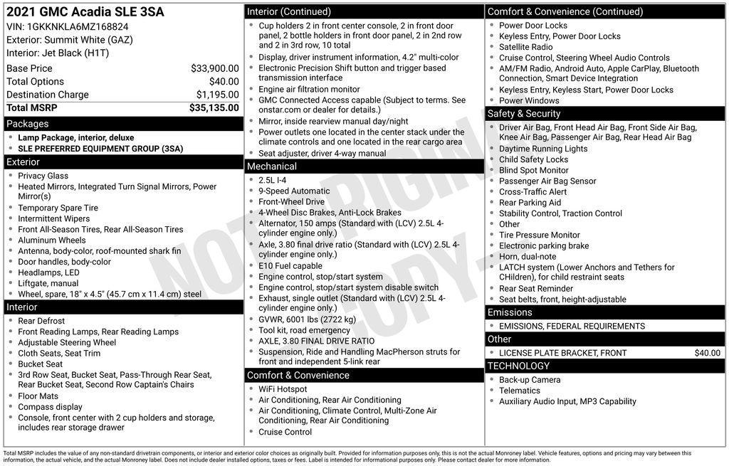 used 2021 GMC Acadia car, priced at $17,000