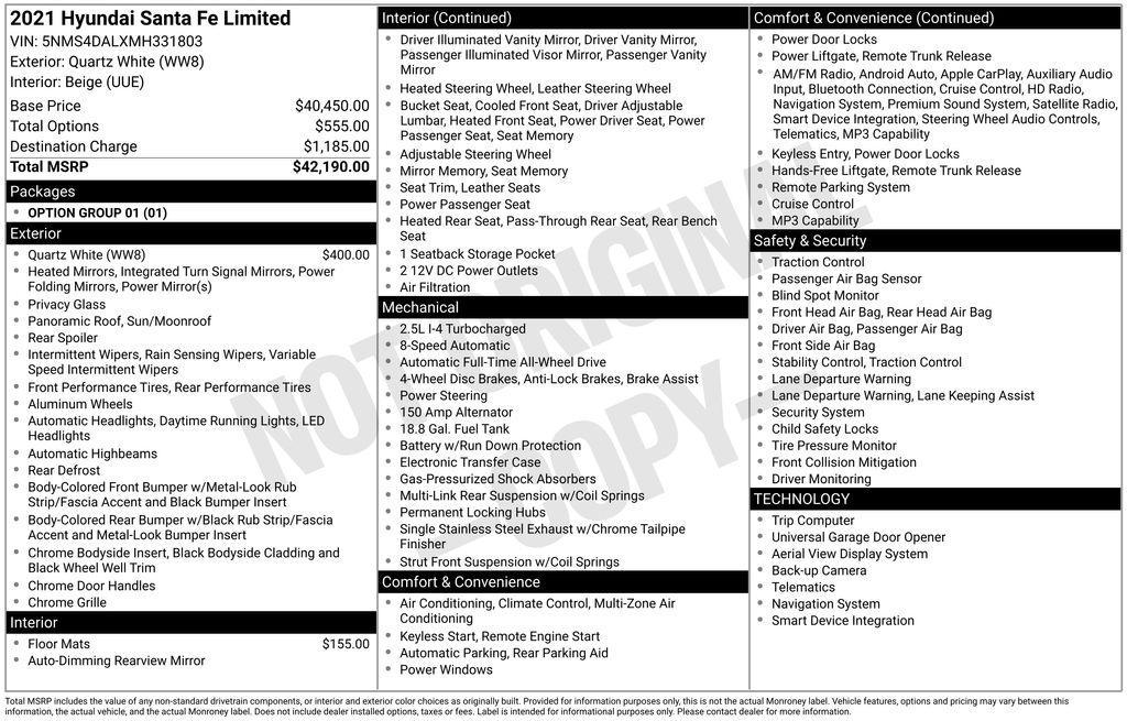 used 2021 Hyundai Santa Fe car, priced at $16,000