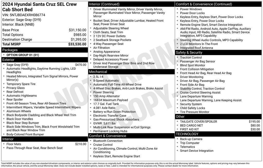 used 2024 Hyundai SANTA CRUZ car, priced at $24,500