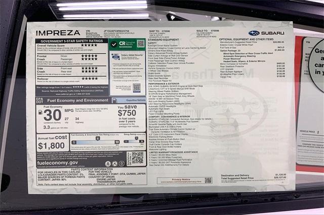 new 2024 Subaru Impreza car, priced at $27,258