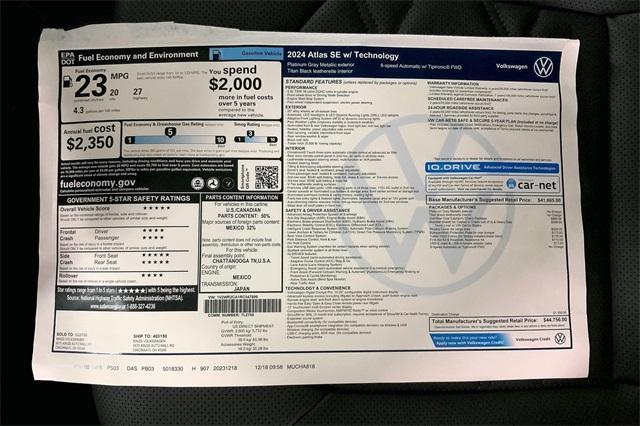 new 2024 Volkswagen Atlas car, priced at $42,993