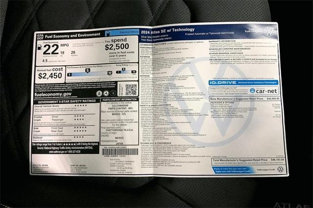 new 2024 Volkswagen Atlas car, priced at $44,496