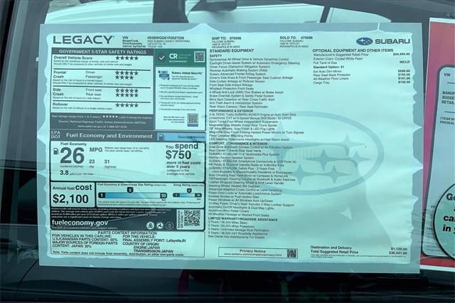 new 2024 Subaru Legacy car, priced at $34,920